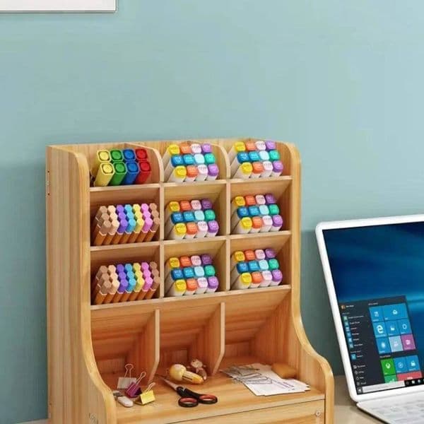Bestseller Wooden Organize Ashionable Grid Holder Multi Functional Desktop Stationery Pen Rack For Office Desk Organizer ddmytues