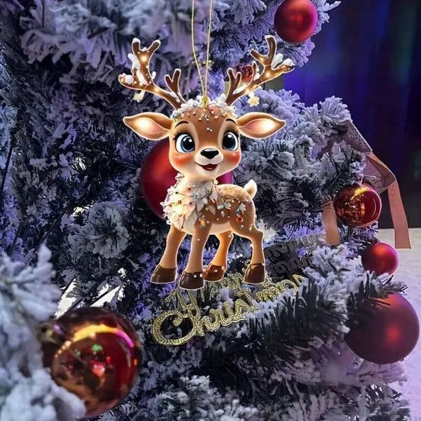 Bestseller Christmas Decoration Cute 2D Acrylic Elk Xmas Tree Hanging Ornaments Car Rearview Mirror Pendant Navidad New Year Gifts ddmytues