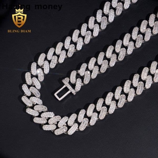 Hot Sale15mm Moissanite Cuban Chain Pass Diamond Tester VVS1 Moissanite Hip Hop Necklace 925 Sterling Silver Past Diamond Test