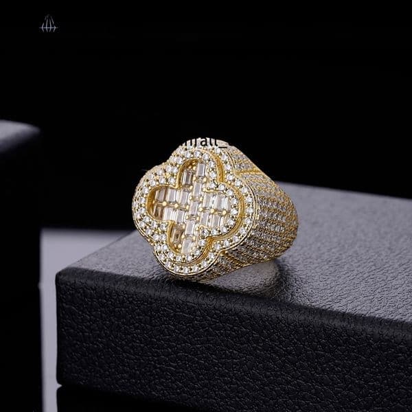 Four Leaf Clover Hiphop Full VVS Diamond Men Moissanite Mens 925 Silver Iced Out Ring Men