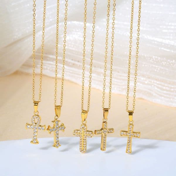 Titanium Steel Cross Star Necklace for Women Hypoallergenic Waterproof Lightweight Pendant Jewelry
