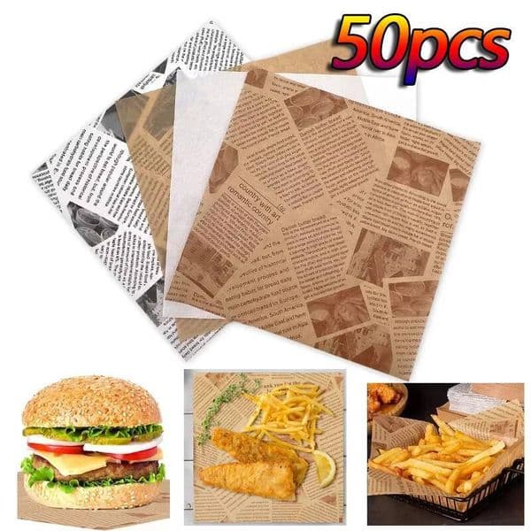 Bestseller 50pcs Oil-Proof Baking Sandwich Burger Fries Fried Food Wrapping Paper Plate Mat Accessories ddmytues