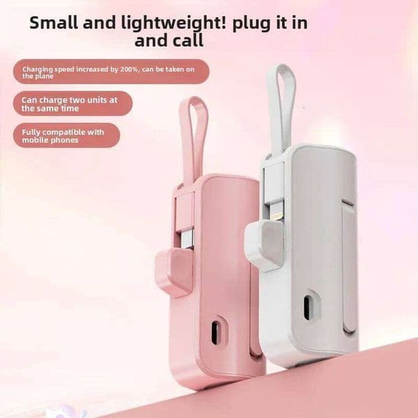 The new mini portable charger with built-in cable, emergency capsule, stand is suitable for both Android and iPhone phones H260227