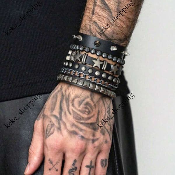 European and American Cross-Border Hot Sale Men's Rivet Punk Bracelet Gothic Style Personality Hip-Hop Fashion Multi-Layer Wristband
