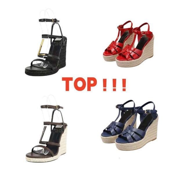10 a Designer shoe woman traw weaving wedges Round toe open toe sandals Platform shoes Ankle Strap High heel genuine leather fashion Casual holiday summer sandals