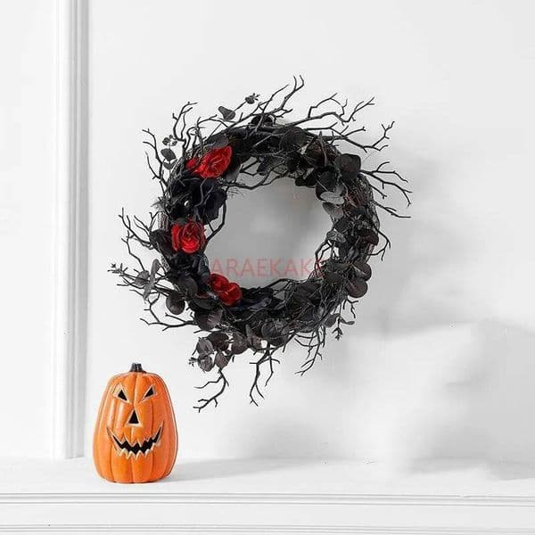 Bestseller Black Halloween Wreath With Plastic Branches And Synthetic Flowers Beautiful Decorative Floral Christmas Wreaths Outdoor ddmytues