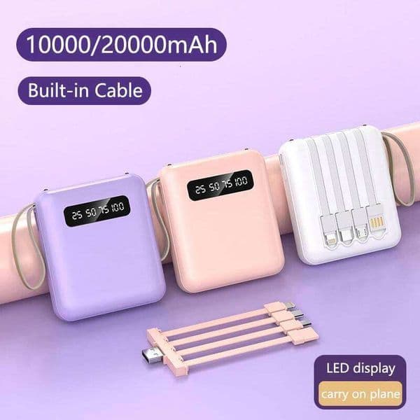 Portable Mini Power Bank 20000mAh Large Capacity Fast Charging Powerbank with 4 Lines External Battery Charger for iPhone H260227