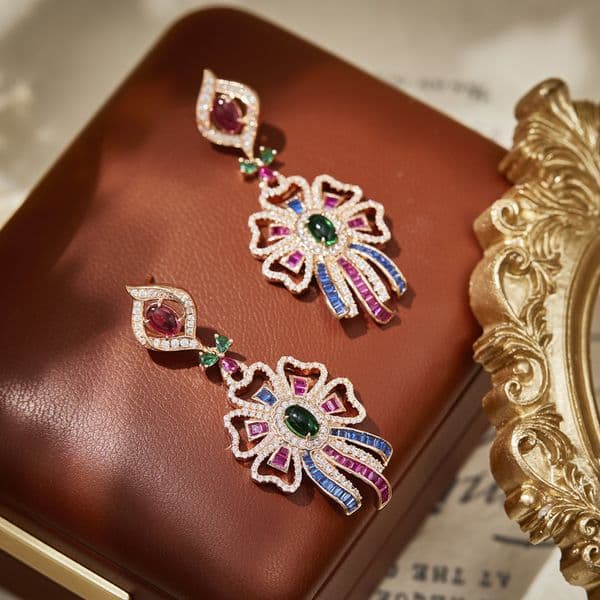 Earrings Colorful Ribbon Dress Earrings, Gold-Plated Earrings Bohemian Pink Textured Women's Evening Earrings