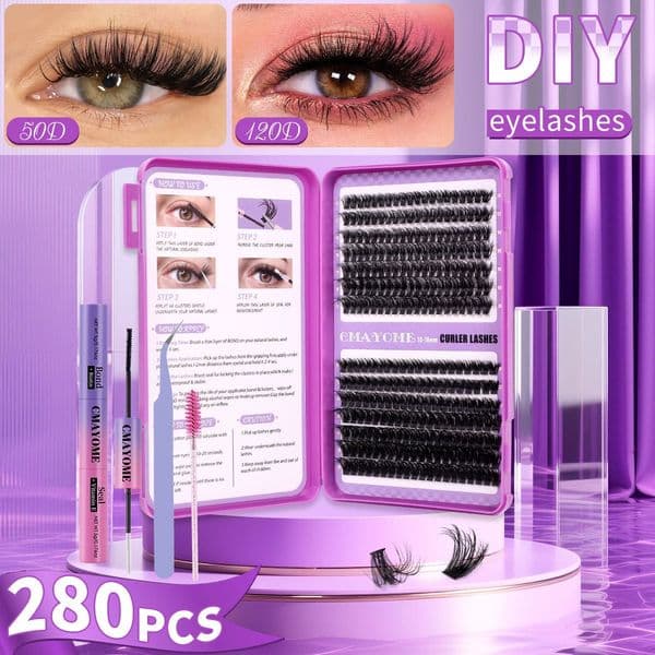 DIY Individual Eyelashes Thick Fluffy D Curled DIY Cluster Lashes Kit with Lash Bond & Seal Handmade Reusable Cluster Segmented Eyelash Extensions for Women