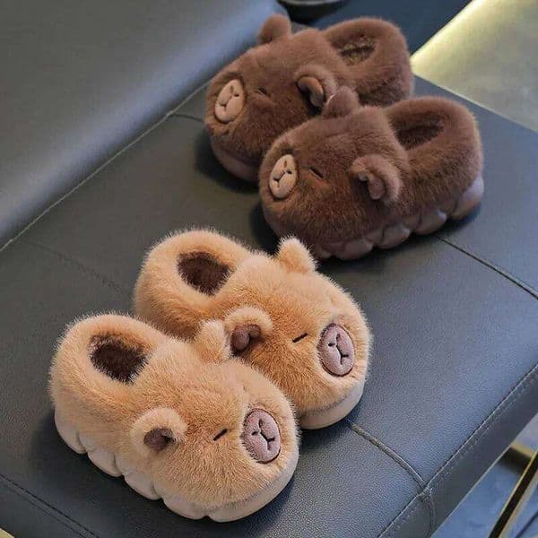 Capybara Winter Cartoon Parent-child Cotton Plush Slippers Children's Anti Slip Platform Women Indoor Warm Home Shoes