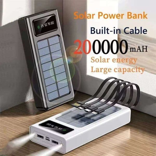 Solar Bank 200000mAh Large Capacity Mobile Power Fast Charging Battery With Dual USB 4 Cables For iPhone H260227