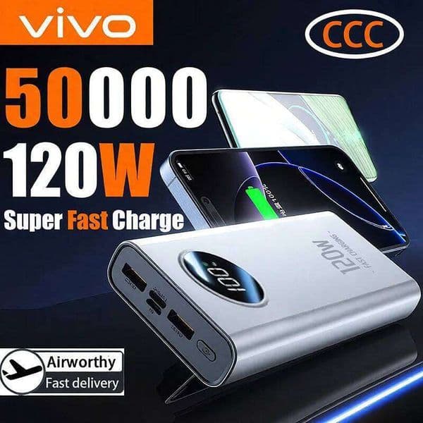 50000mAh High Capacity 120W Fast Charging Power Bank Portable External Battery Charger With LED Digital Display H260227