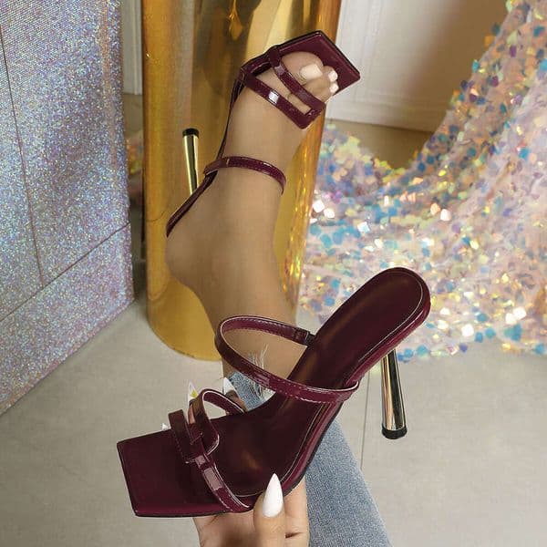 Burgundy Women's Sandals French Red Elegant Retro Slip-On One-Strap High Heels Comfortabl shoes