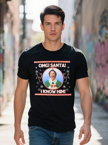 Elf Buddy T-Shirt Men's OMG Santa I Know Him Holiday Adult Tee