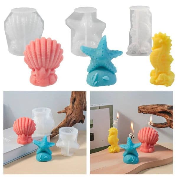 Bestseller Ocean Series Beautiful Shell Column Silicone Soap Mold Starfish Hippocampus Candle Birthday Gift Chocolate Mould Baby Room Decor ddmySat