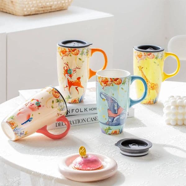 Bestseller 500ML Immortal Forest Mystery Animal Ceramic Cup, large-capacity water cup, Coffee with lid, Couple's cute mugs cup ddmySat
