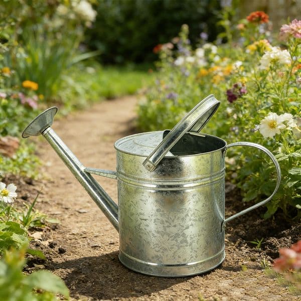 9L Vintage Galvanized Watering Can Removable Nozzle Metal Water Pot for Garden Yard Outdoor Plant Irrigation