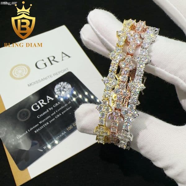 Pass Diamond Tester High Quality Vvs Moissanite Iced Out 925 Sterling Silver Moissanite Cross Bracelet