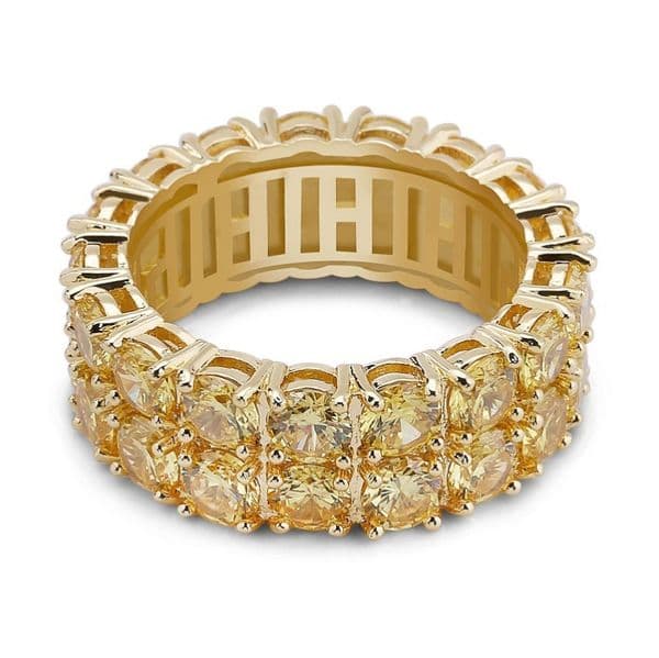 Mens Hip Hop Iced Out Stones Rings Jewelry Fashion Gold Wedding Ring Yellow Simulation Diamond Ring