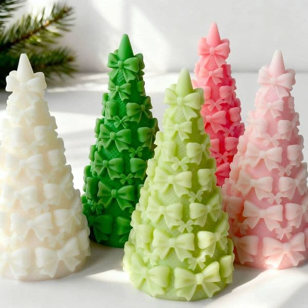 Bestseller Bow Christmas Tree Candle Ribbon Cylinder Silicone Mold DIY Aromatherapy Scented Wax Plaster Diffuser Craft Decor ddmySat
