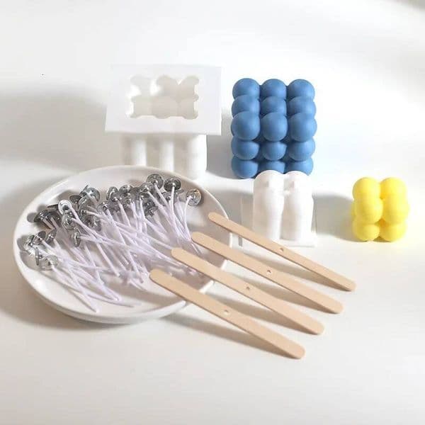 Bestseller 3D Cube Square Bubble Silicone Candle Mould DIY Non-stick Kitchen Dessert Tray Oven Safe Cake Molds With wick and bracket ddmySat
