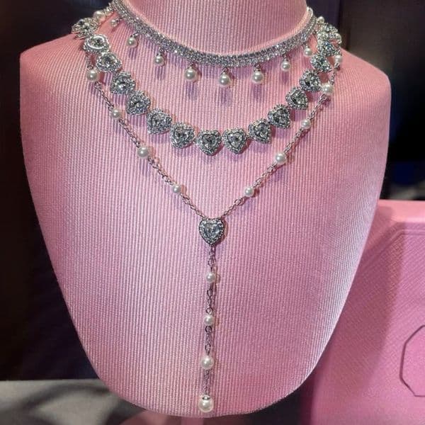 Pendant Necklaces Luxury austria crystal love heart Y designer tassel necklace for women woman pearl chain sweet hearts choker jewelry for wedding party AA