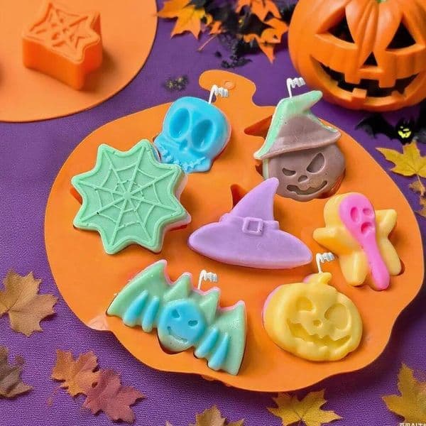 Bestseller 7 Cavity Halloween Scent Silicone Molds DIY Spider Web Skeleton Pumpkin Hat Bat Ghost Shape Resin Plaster Clay Making Home Decor ddmySat
