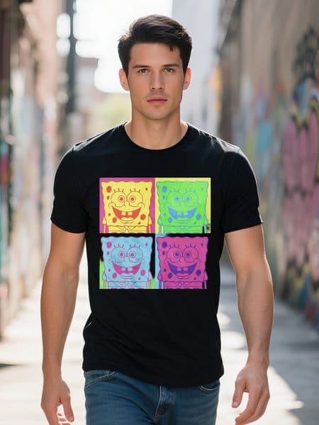 Spongebob Squarepants T-Shirt Men's Color Block Grid Character Design Adult Tee