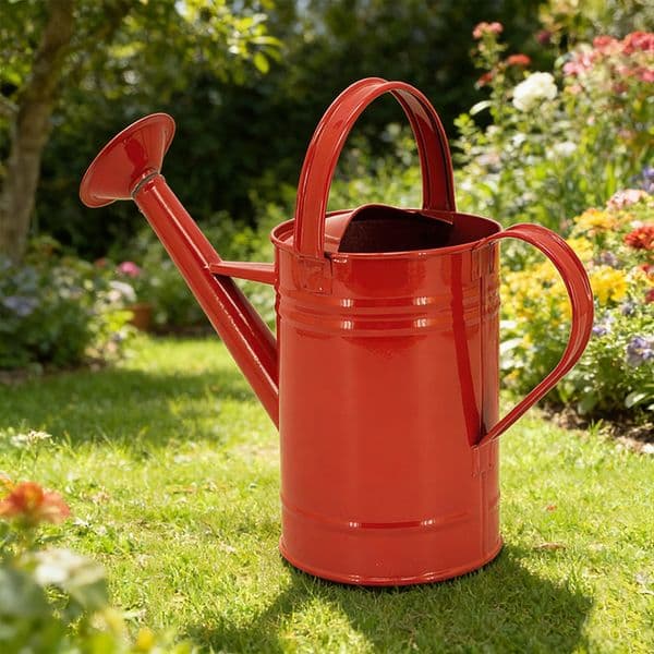 1.5L Vintage Red Galvanized Watering Can Dual-mode Detachable Nozzle Metal Water Pot for Indoor Plants Gardening