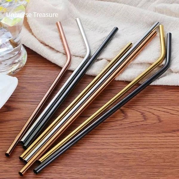 Bestseller 5pcs 304 Stainless Steel Colorful Reusable Metal Drinking With Cleaner Brush Set Straws Spoon Eco-Friendly ddmySat