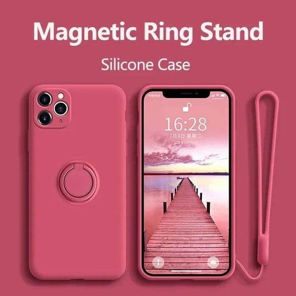 Liquid Silicone Case For iPhone 17 16 16e 15 13 Mini 14 12 11 Pro Max Plus Phone Holder Ring Stand Protect Cover Wrist Strap W260601