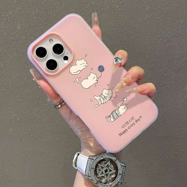 Cute Furball Cat Pattern Jelly Phone For iPhone Case 11 12 13 14 15 16 Pro X XR XS Max SE2 7 8 Plus 17 Air Cover
