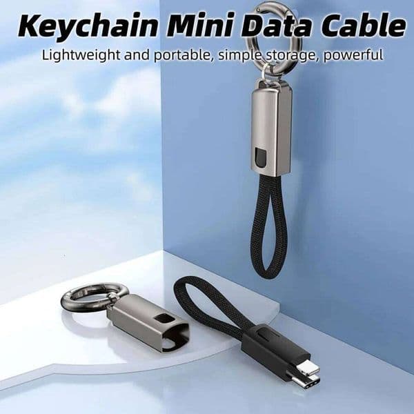 Universal 60W PD to USB Keychain Cable, Portable Fast Charging Data Sync Short Cord for Xiaomi All Type C Mobile Phones