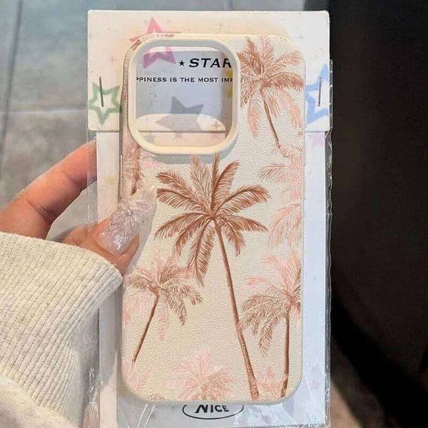 Pink Coconut Tree Pattern Phone Case For iPhone Air XSMax XS XR X 17 16 15 14 11 Pro Max 13 12 Kawaii Soft Back Cover