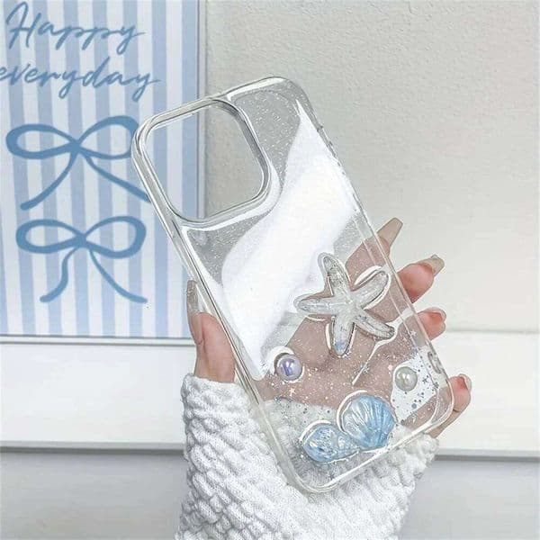 Clear Handmade Glitter Bling Shell Starfish Sequin Phone Case For iPhone 17 Air 16 15 13 12 11 Pro Max 14 Plus XR XS Soft Cover