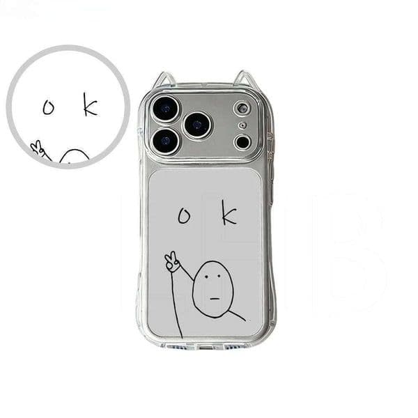 Iinteresting English OK Phone Case For iPhone 17 Air 16 15 14 11 13 12 Pro Max XSMax XS XR X Cat Ear Soft Back Cover