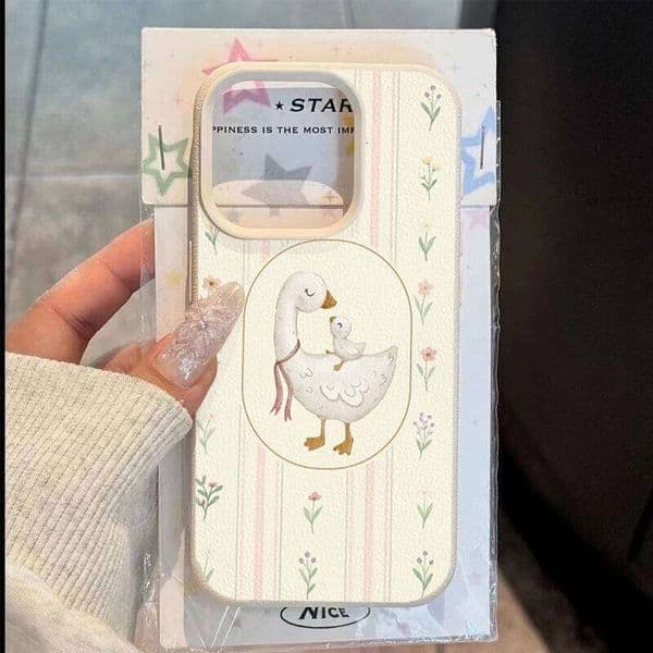 Luxury Cute Flower Striped Duckling Phone Case For iPhone 16 15 14 13 12 11 Pro Max X XS XR Plus 17 Air Soft Protective Cover