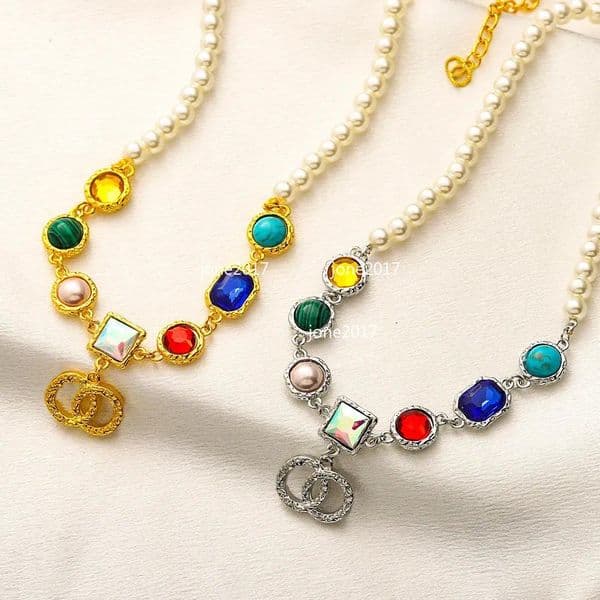 Chic Necklaces Designer Women Stainless Steel Rhinestone Crystal Pearl Necklace Jewelry Senior Circle Necklace Exquisite Classic Jewelry Accessories Gift