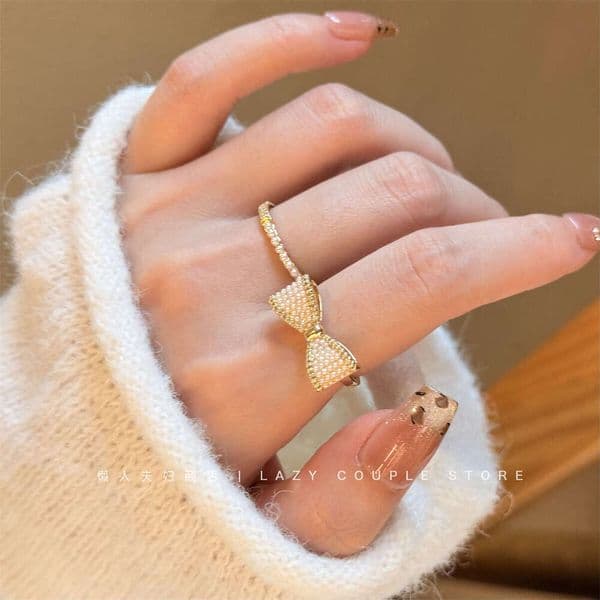 Designer Jewelry Luxury Jewelry Gentle And Elegant Bowknot Pearl For Women, Niche Stackable Set Of Rings, 2026 New Model Index Finger Ri