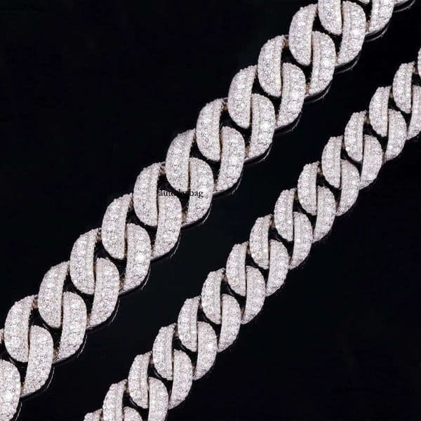 Handmade Jewelry 14mm 18mm 3row Hip Hop Necklace Sterg Sier with Round Brilliant Cut Moissanite Cuban Chain