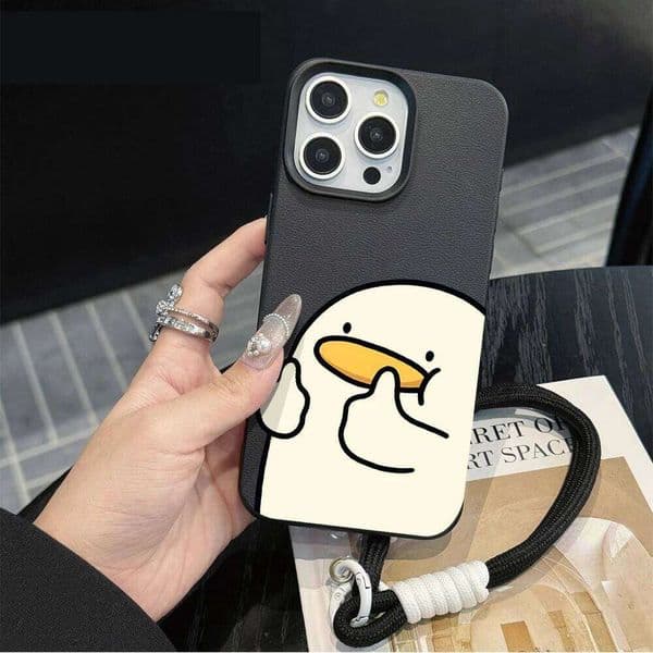Funny Duck Gesture Phone case with lanyard For iPhone Max 14 15 16 13 12 11 Pro 17 Air 7 8 Plus X XS Soft TPU Cover