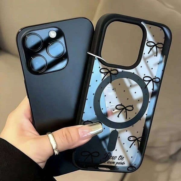 Luxury Lanyard Magnetic Bow Knot Phone Case For iPhone 17 Pro Max 16 15 14 13 12 11 Shockproof Matte Acrylic Protective Cover