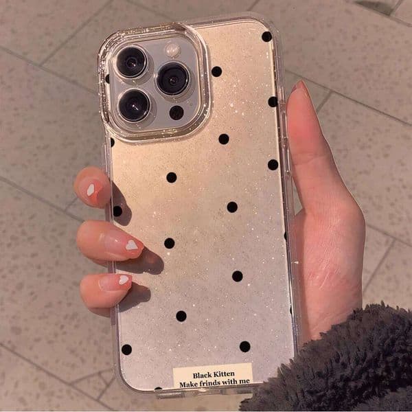 Polka Dots Glitter Sequins Phone Case For iPhone Max 16 14 15 17 13 12 11 Pro Plus Air 17E 16E XR XS Clear Soft TPU Cover
