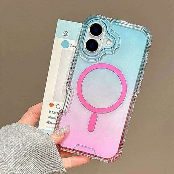 Exquisite 3IN1 Gradient Clear Magnetic Shockproof Case for IPhone 17 16 15 14 13 12 11 Pro Max Anti Slip Wireless Charging Cover