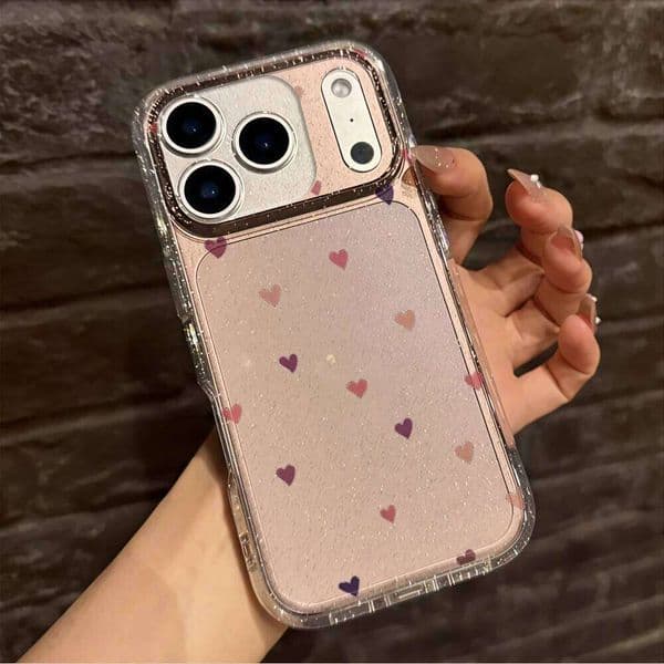 Bling Sparkly Glitter Phone Case For iPhone 16 15 14 13 12 11 Pro Max 16E 17E 17 Air X XR Clear Heart Cover
