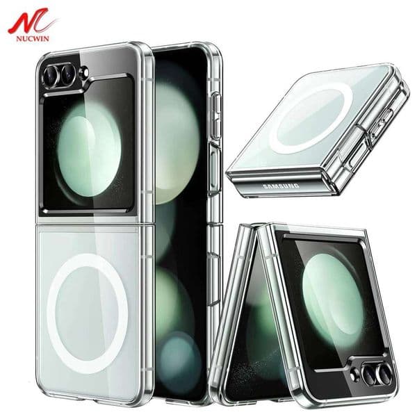 Luxury Transparent Magnetic Case for Samsung Galaxy Z Flip 7 6 5 4 3 ZFlip7 Ultra Thin PC Wireless Charging ZFlip6 Cover