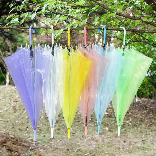 Transparent Umbrellas Clear PVC See Through Umbrellas Long Handle Party Wedding Travel Dating Events J Hook Stick Umbrella Tax Duty Free HJ
