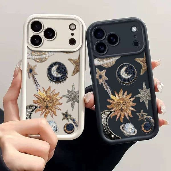 Vintage Celestial Jewelry Design Case For iPhone 17 16 E 15 14 13 12 11 Pro Max 8 Plus X Diamond Hard Shell with Camera Cover