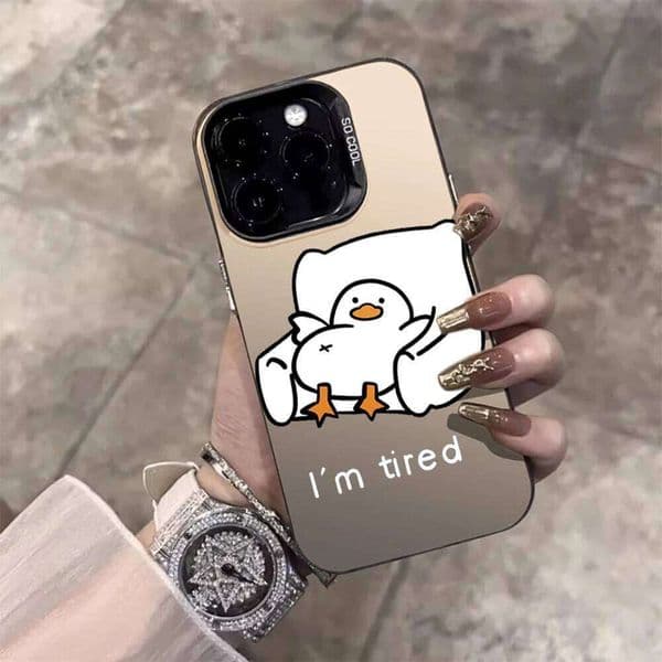 Cute Kawaii Lazy Duck on Sofa Case For Xiaomi Redmi 15C Note 14 13 12 11 10 Pro 14C 13C 5G 4G IMD Colored Silver Camera Cover