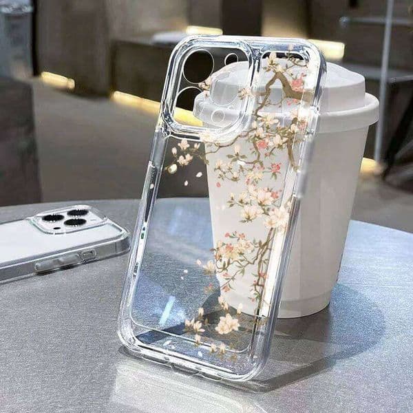 Flower Pattern Transparent IMD Phone Case For iPhone 17 Pro Max 16 E 15 14 13 12 11 8 Plus X Shockproof Slim Protective Cover